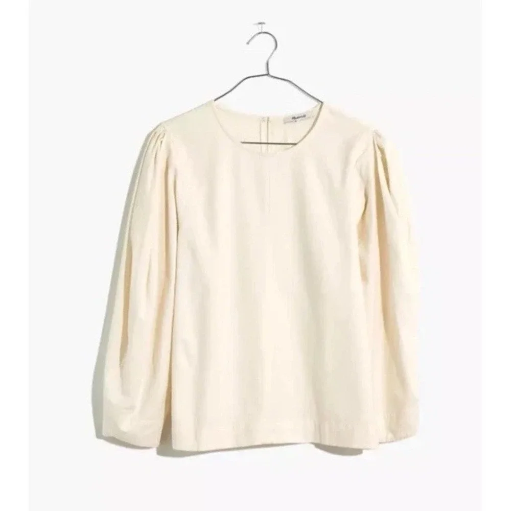 Madewell Crepe‎ Puff-Sleeve Seamed Top Ivory / Women's Small